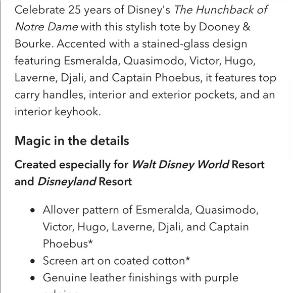 Disney Dooney & Bourke Hunchback Anniversary Tote - Picture 10 of 11